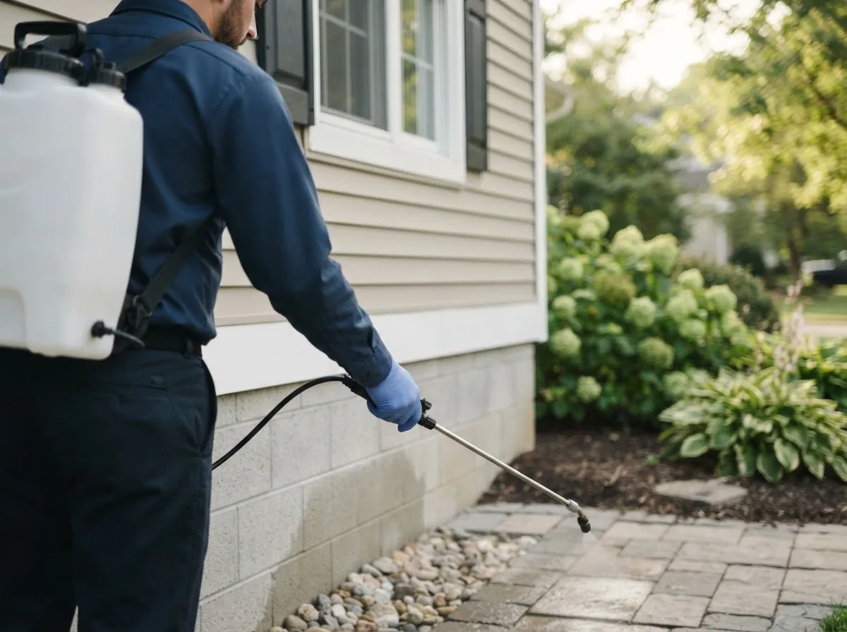 Pest control technician inspecting a home in Almond, WI
